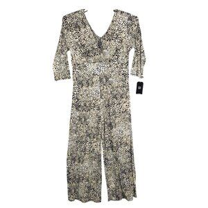 Womens Ciara Sun Woo Leopard Print Jumpsuit V Neck 3/4 Sleeves Polyester Size L